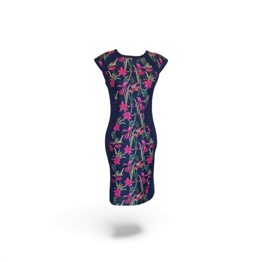 Pink Martini the tropical dress shortsleeved floral print navy dress size small